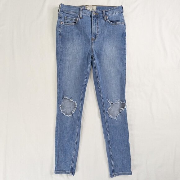 Free People Light Wash Busted Knee Stretch Skinny Jeans - Picture 3 of 11